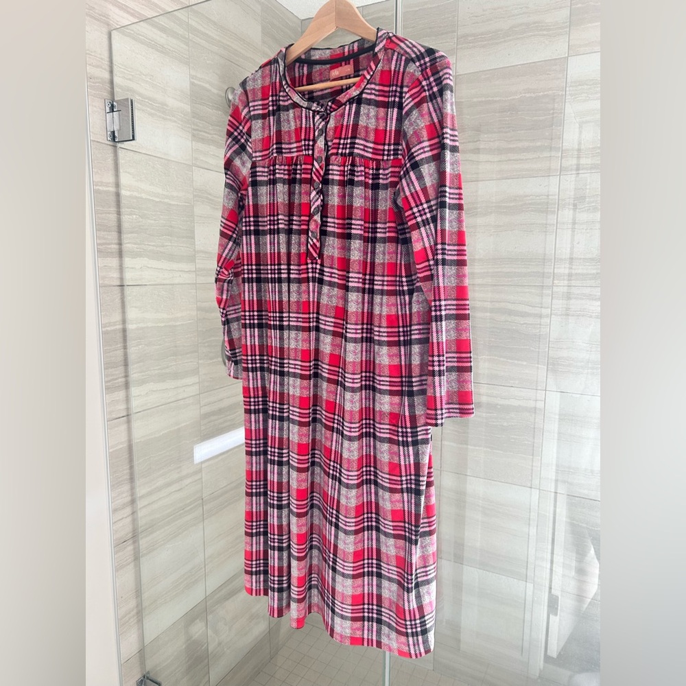 Plaid Long Sleeve‎ Nightgown - Red Plaid Women’s Sleepwear